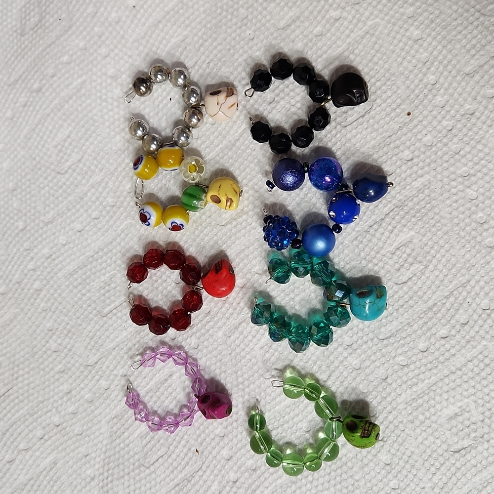 Handmade Sugar Skull Wine Charms MultiColored Beads Set Of 8